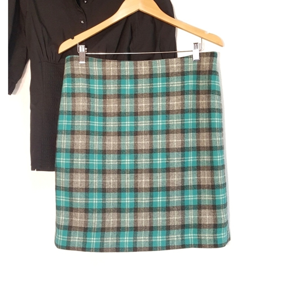 Talbots 12P Wool Plaid Turqouise Mini Skirt L 12